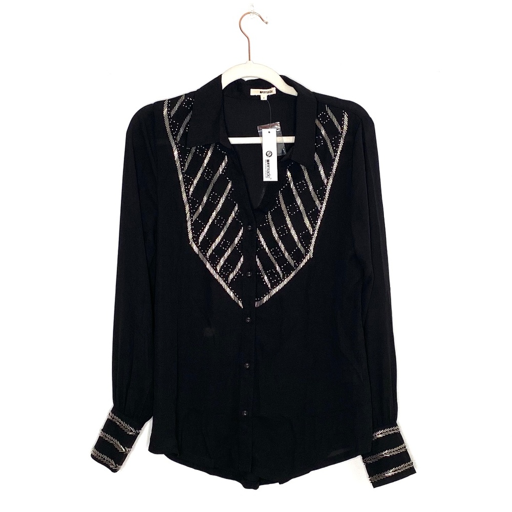 Beaded Button Down Sheer Blouse